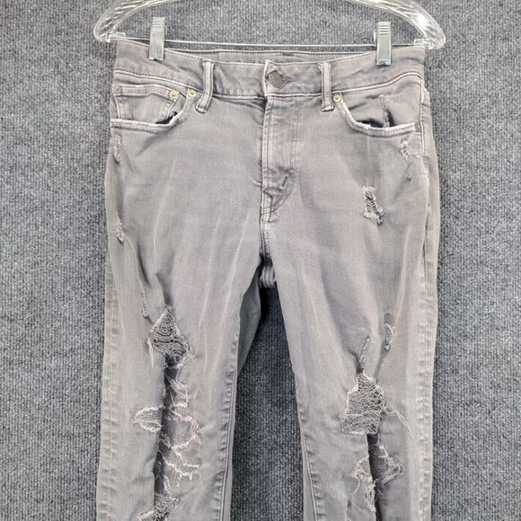 American Eagle Next Level Stretch Distressed Jeans Mens 28x34 Gray 5-Pocket - Picture 3 of 11